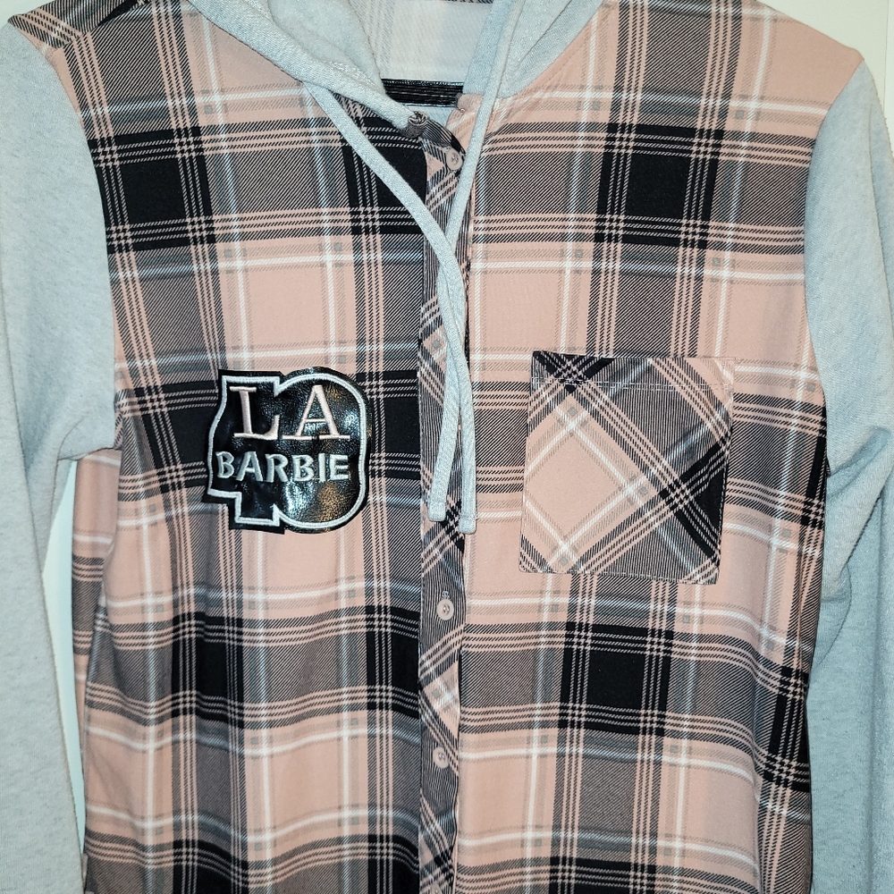 LA Barbie Plaid Button-up Hoodie Sweater Women's XL